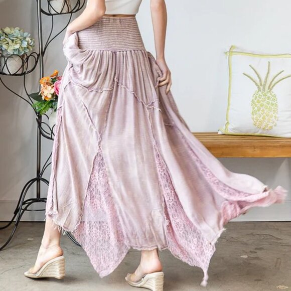 064 Oli & Hali Lilac Washed Lace Inset Maxi Skirt NWOT Size Large - Picture 10 of 11